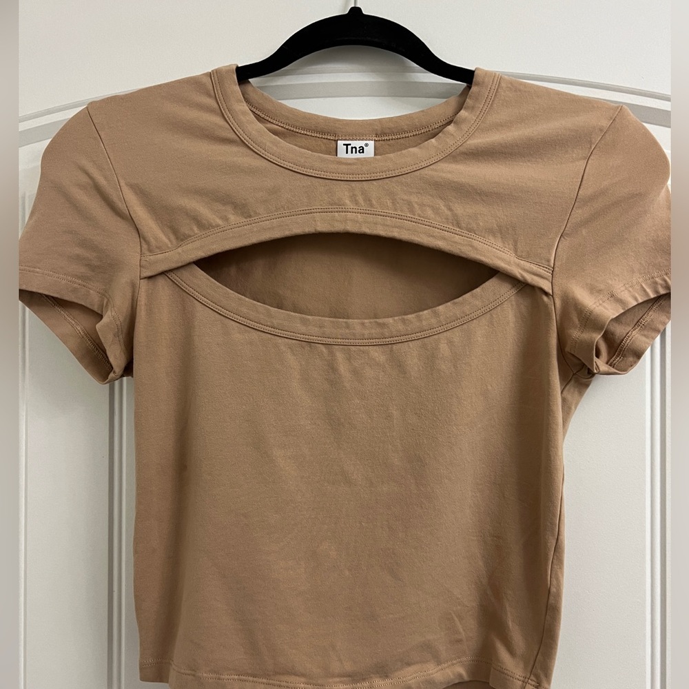 TnA Chill Costa cutout T shirt in camel color